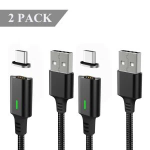Cabo de carregamento magnético micro USB tipo C de nylon com LED